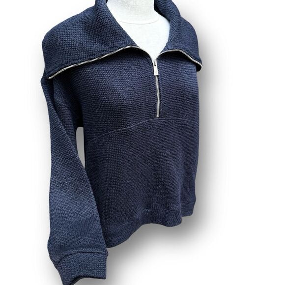 Sweaty Betty Peaceful Ribbed Half Zip Navy Blue Sweatshirt Women's size Small - Picture 7 of 15